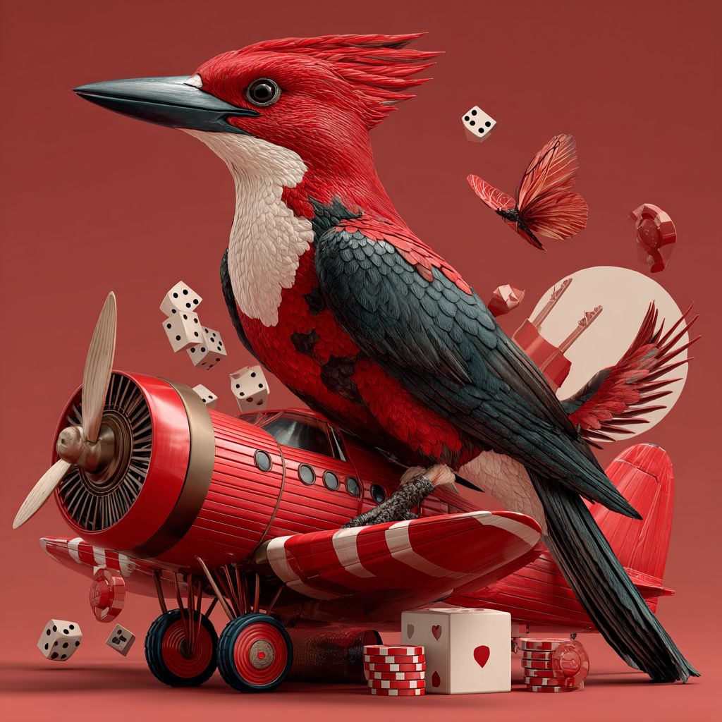 The red bird-selfie on the background of an aviaslot with dice, chips and an aeroplane is the symbol of the Aviator game in BG33.