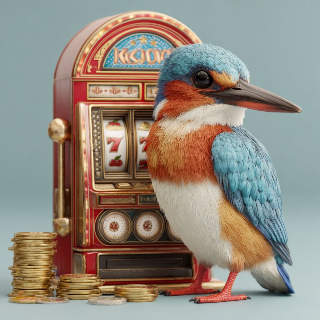 A jumbo bird stands by the classic slot machine with 7 symbols and gold coins at BG33 Casino.